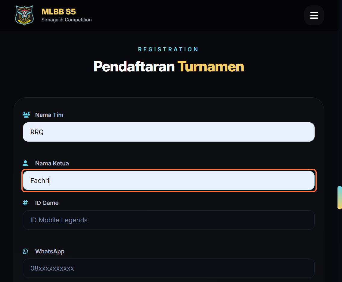 Isi Nama Ketua