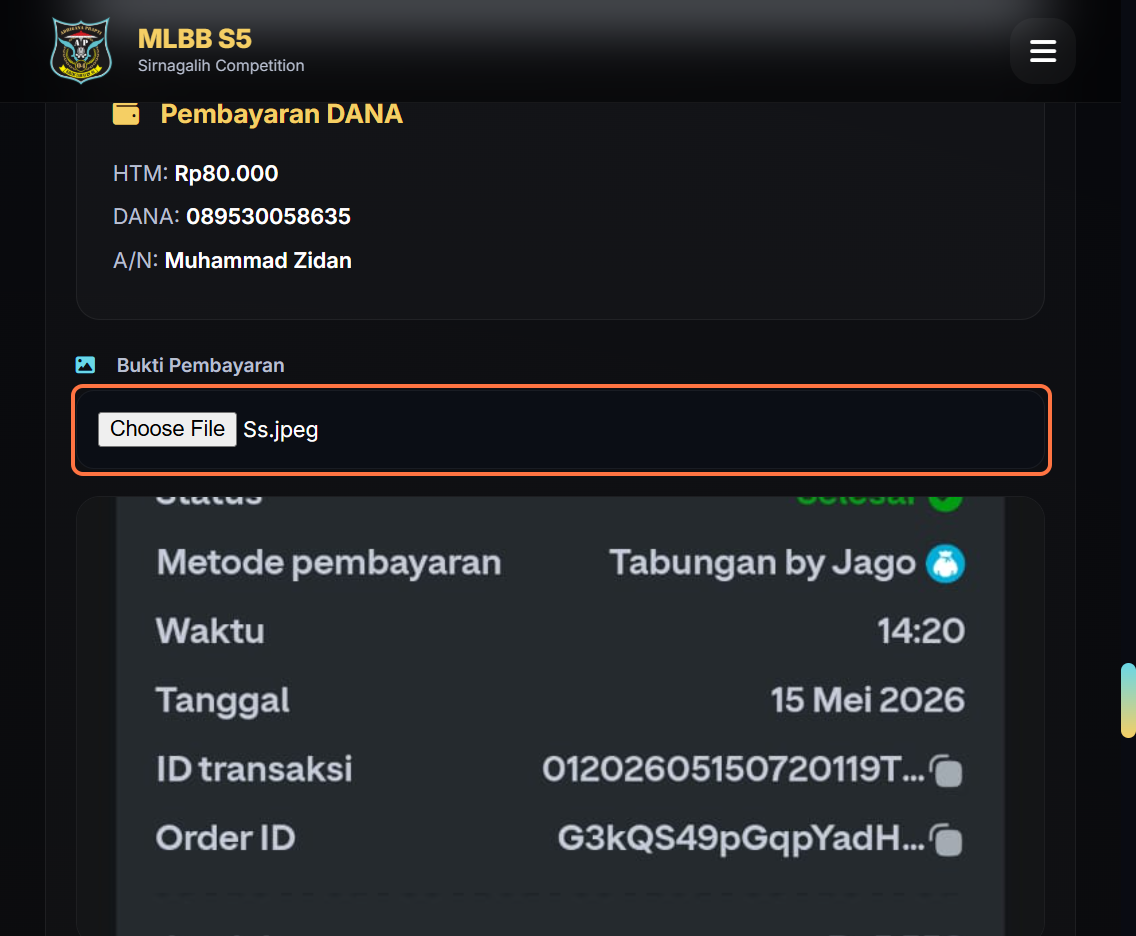 Upload Bukti Pembayaran